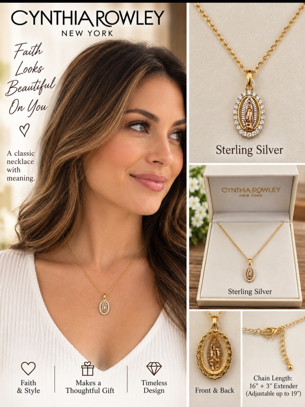 Cynthia Rowley Gold and Sterling Silver Virgin Mary Pendant Necklace
